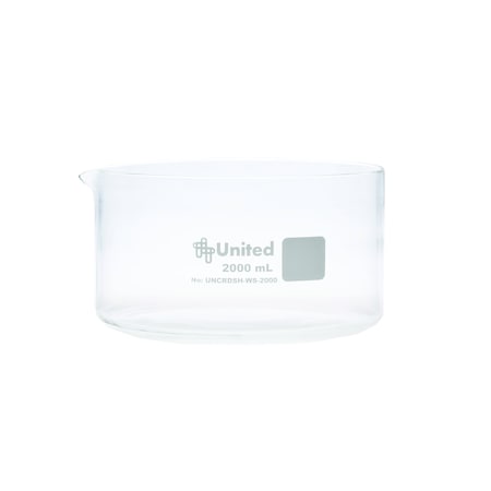 United Scientific CrystalClear Crystallizing Dish 2000mL, Flat Bottom - spout, Borosilicate Glass UNCRDSH-WS-2000